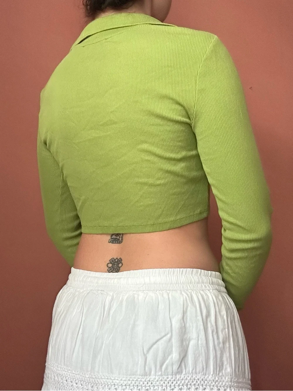 Zara Green Ribbed Cropped Polo Top
